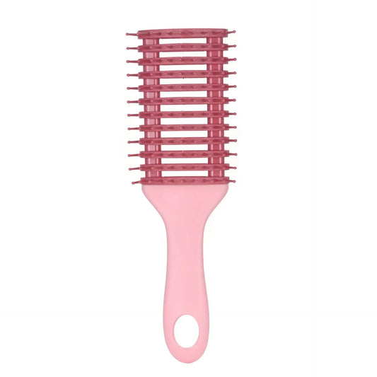 Brosse 3 en 1 multifonctionnelle rose creuse pour cheveux bouclés, frisés et crépus, idéale pour démêler, coiffer et poils flexibles pour masser le cuir chevelu.