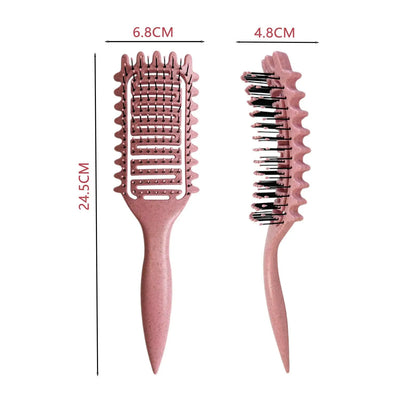 Brosse Curly avec poils flexibles et design creux, signée Bouclettes Rebelles, idéale pour démêler et définir les cheveux bouclés, frisés et crépus parfait pour les routines