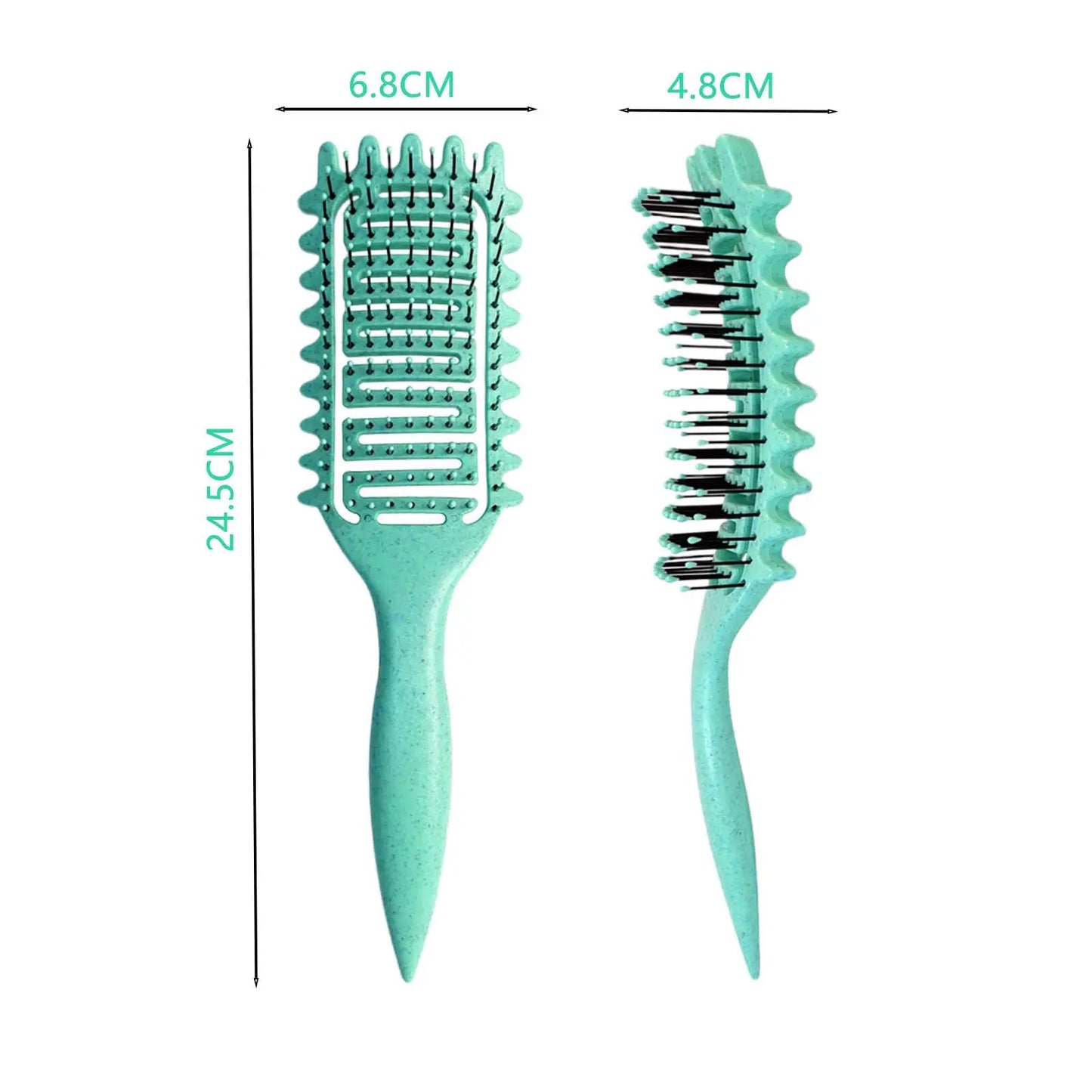 Brosse Curly vert avec poils flexibles et design creux, signée Bouclettes Rebelles, idéale pour démêler et définir les cheveux bouclés, frisés et crépus parfait pour les routines