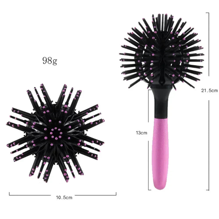 Brosse ronde 360° pour cheveux, parfaite pour créer du volume, lisser ou styliser les boucles, adaptée aux cheveux bouclés, frisés et ondulés.