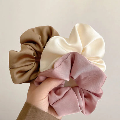 French Style Women Silk Scrunchie high sense Solid Color Hair Bands ladies Sports Dancing Ponytail Holder Hair Accessories Ties - Bouclettes Rebelles