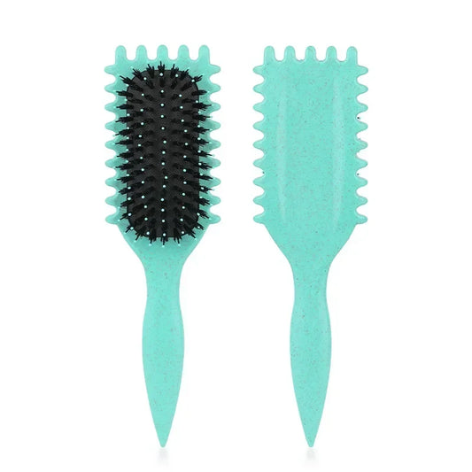 Brosse définition boucles verte avec poils doux, anti-statique, idéale pour démêler, définir les boucles et masser le cuir chevelu.