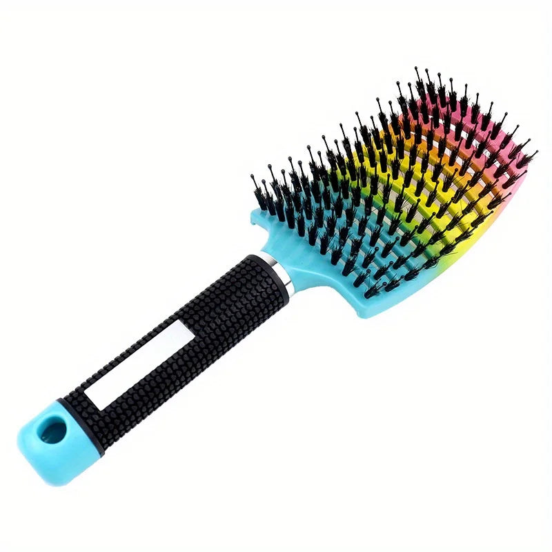 Brosse magique soin arc-en-ciel avec poils doux, idéale pour démêler et intégrer dans la routine capillaire, préserve la santé des cheveux bouclés, frisés et épais