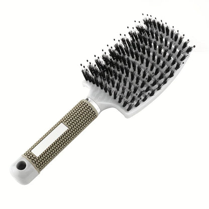 Brosse magique soin blanche avec poils doux, idéale pour démêler et intégrer dans la routine capillaire, préserve la santé des cheveux bouclés, frisés et épais