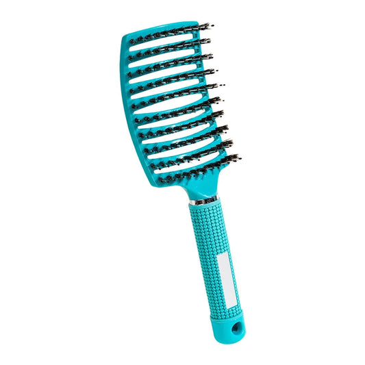 Brosse magique bleu soin avec poils doux, idéale pour démêler et intégrer dans la routine capillaire, préserve la santé des cheveux bouclés, frisés et épais