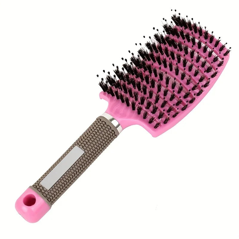 Brosse magique soin rose avec poils doux, idéale pour démêler et intégrer dans la routine capillaire, préserve la santé des cheveux bouclés, frisés et épais